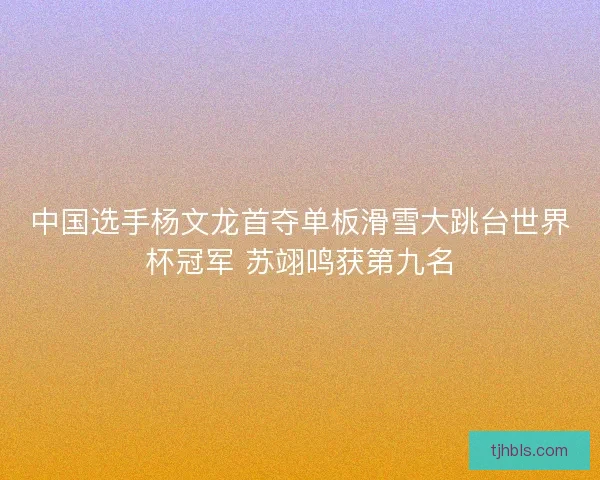 中国选手杨文龙首夺单板滑雪大跳台世界杯冠军 苏翊鸣获第九名