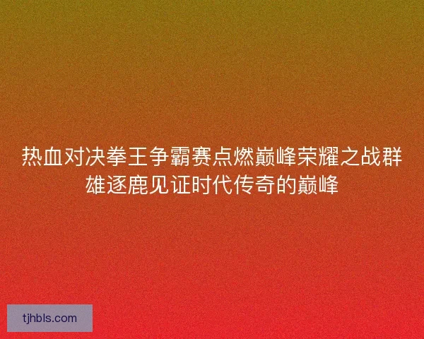 热血对决拳王争霸赛点燃巅峰荣耀之战群雄逐鹿见证时代传奇的巅峰