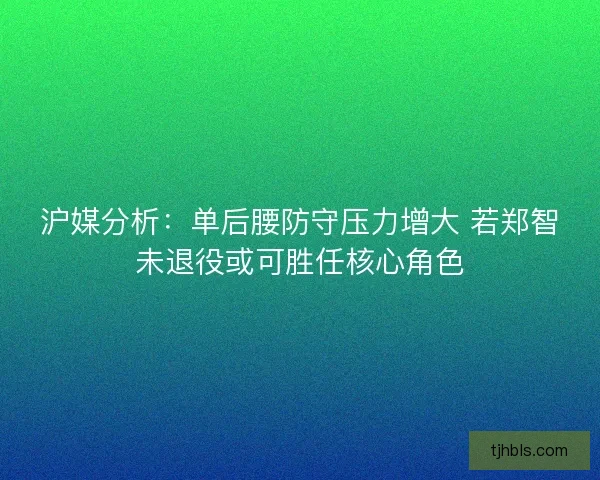 沪媒分析：单后腰防守压力增大 若郑智未退役或可胜任核心角色